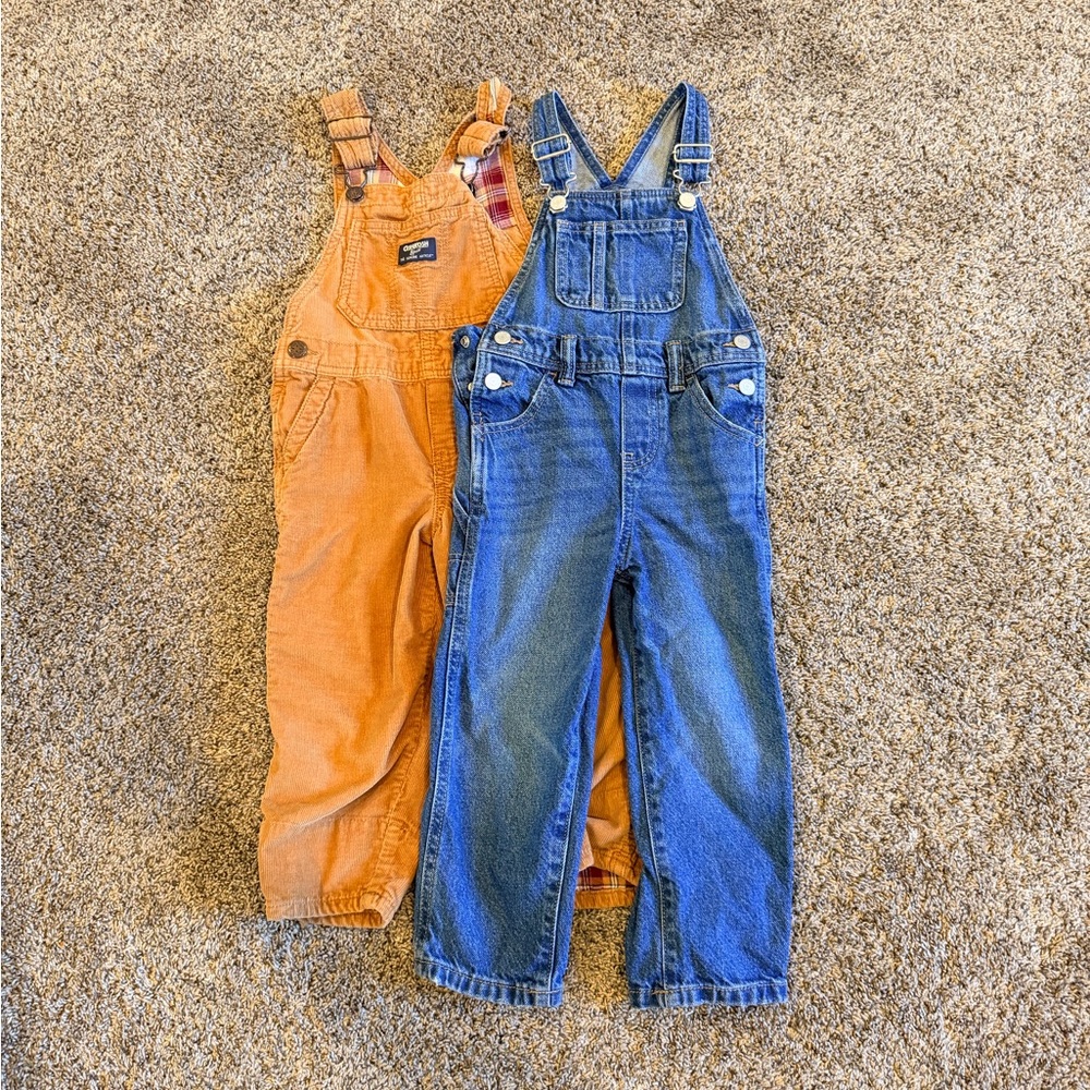 OshKosh B'gosh Orange Corduroy & Blue Denim Kids Overalls - 2 Pack